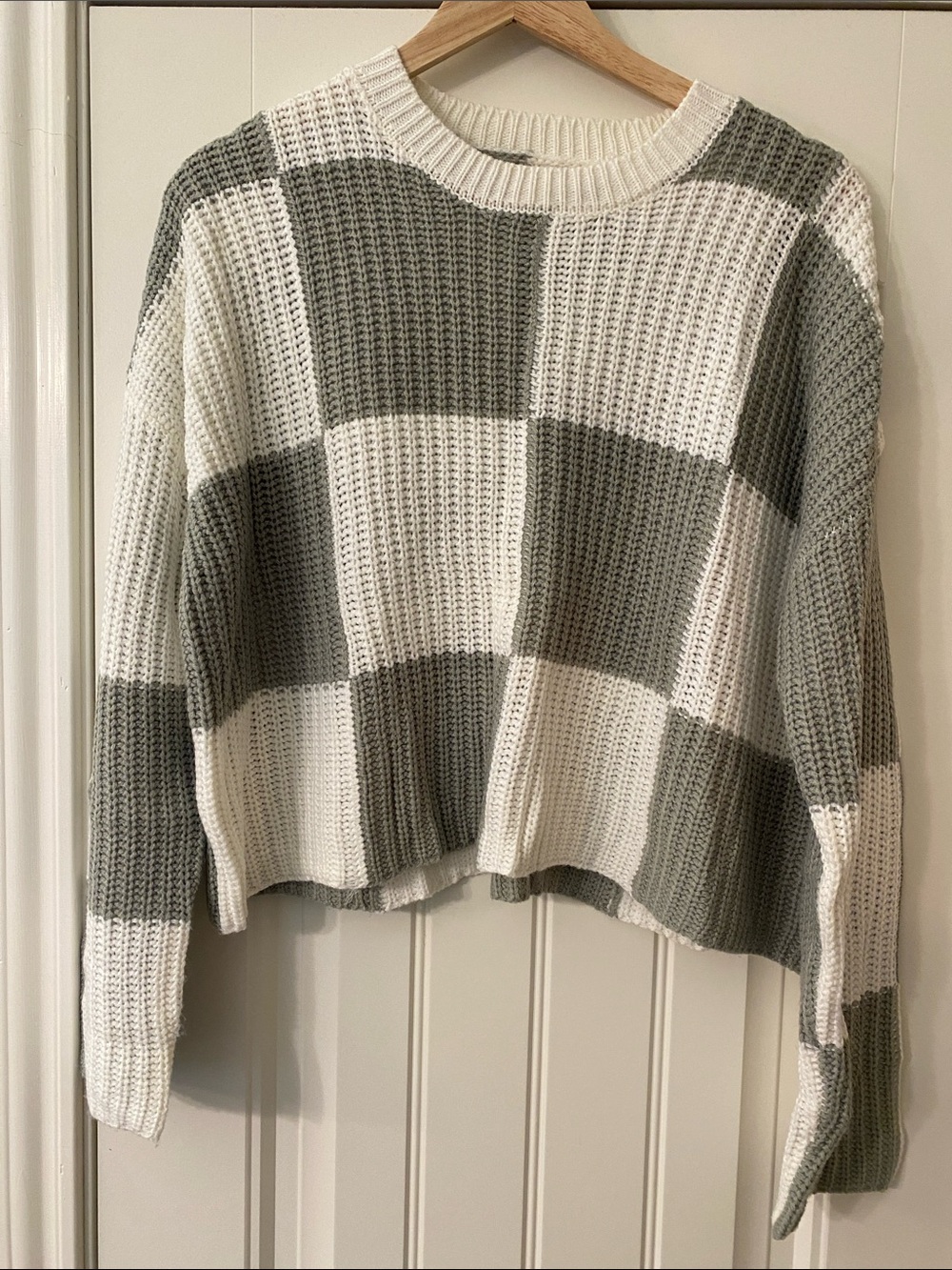 Sincerely Jules Relaxed Crewneck Check Sweater - Ivory & Sage